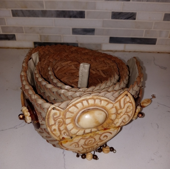 Vintage Waldorf creations Miami Woven Leather Belt w Inca Accent detailing - Picture 2 of 10